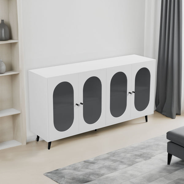 Modern Accent Sideboard Cabinet with Acrylic Doors, Freestanding Storage Cupboard Console Table for Kitchen Dining White