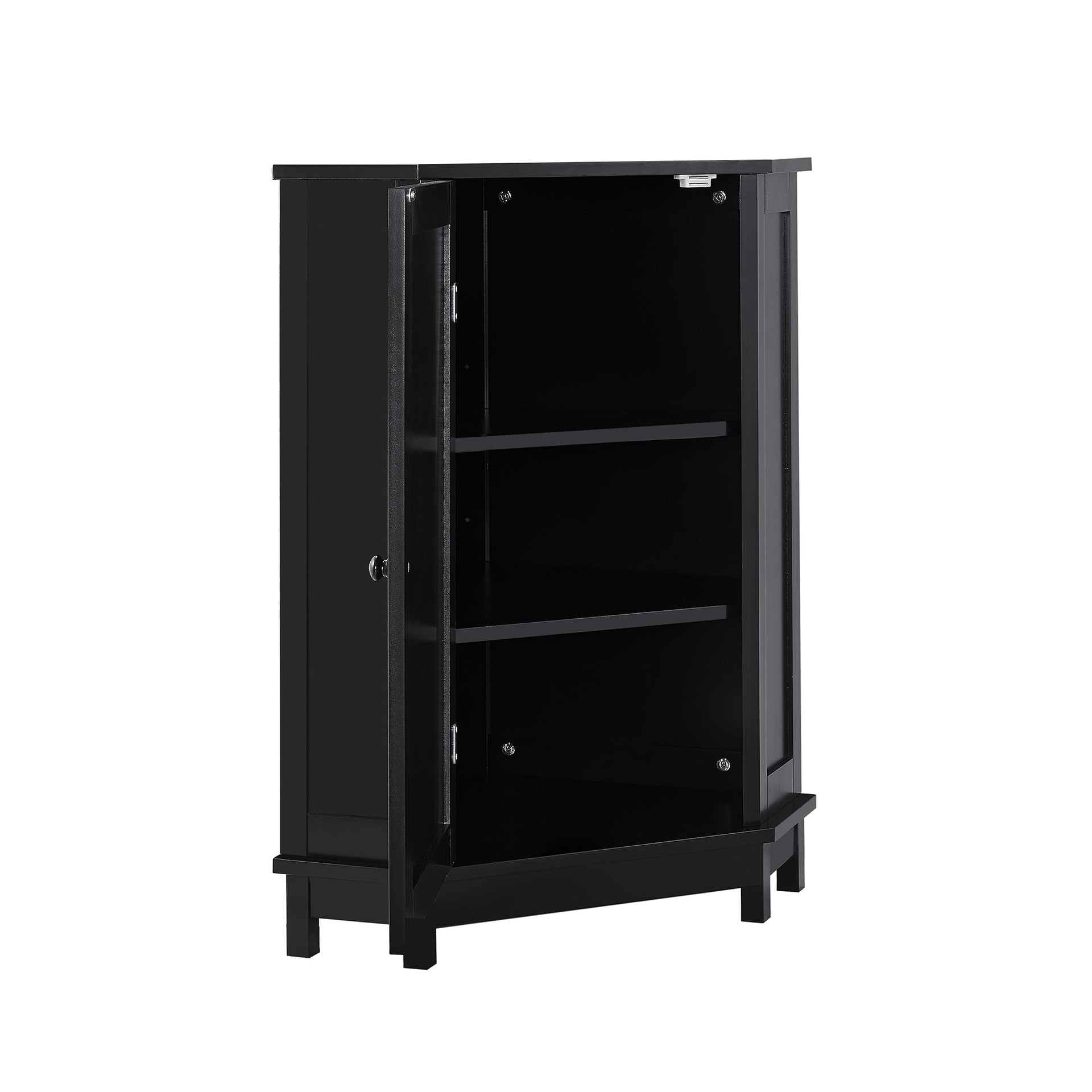 Black Bathroom Cabinet Triangle Corner Storage Cabinet with Adjustable Shelf Modern Style MDF Board