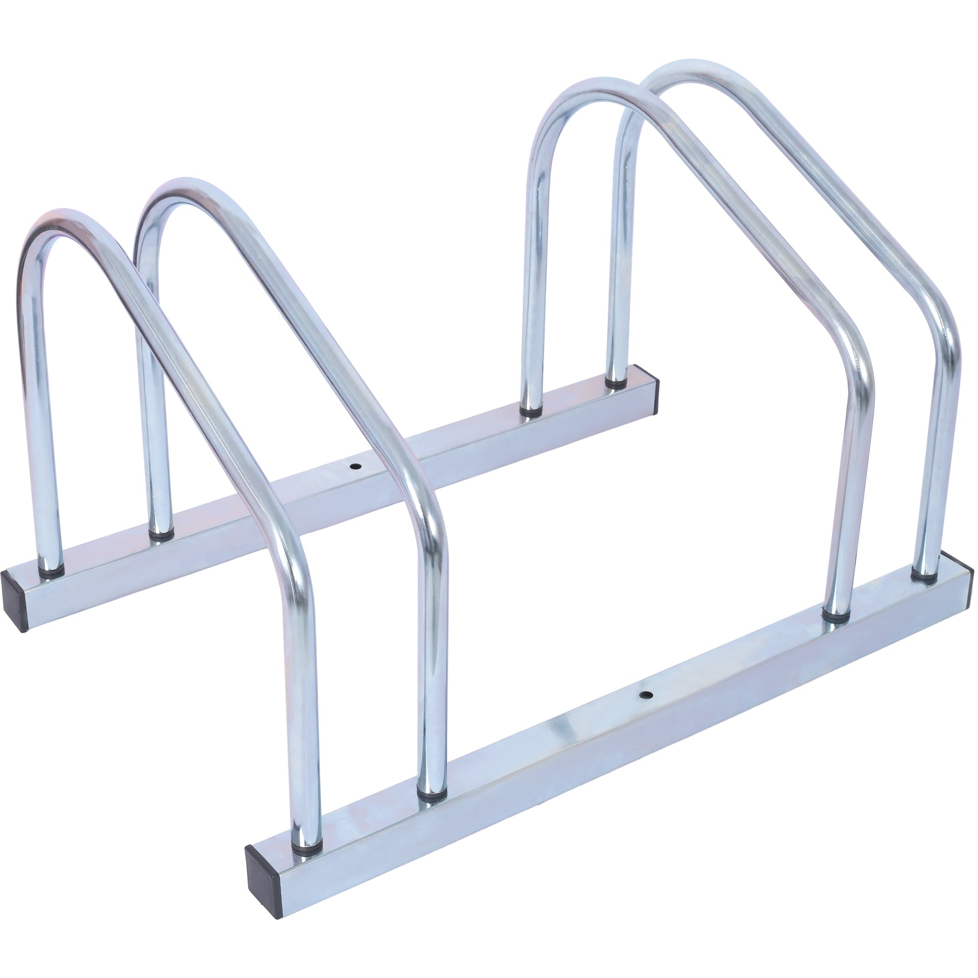 2 bicycle ground bike parking racks 22-28 inch wheel supports, maximum tire width 2.15 inches, galvanized