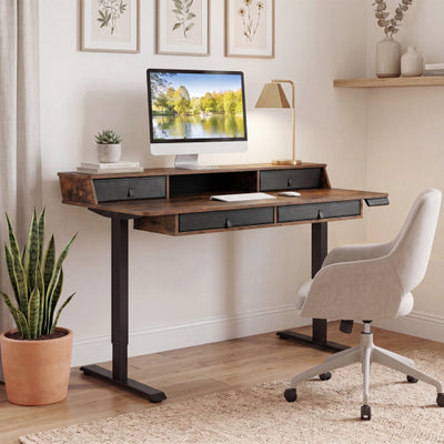 55 Inch x 27 Inch Electric Standing Desk with Drawers-Rustic Brown
