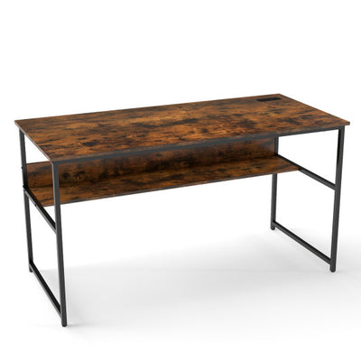 55 x 24 inch Computer Desk with Power Outlets and USB Ports-Rustic Brown