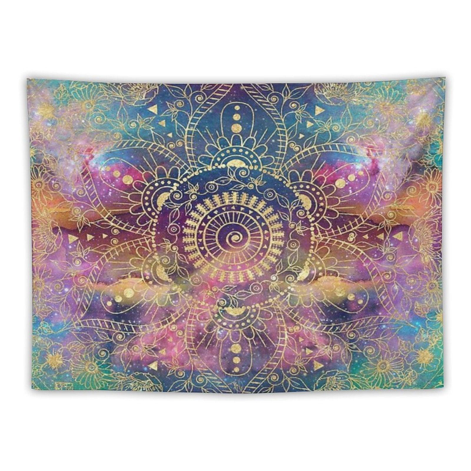 Gold Mandala Watercolor Colorful Nebula Tapestry