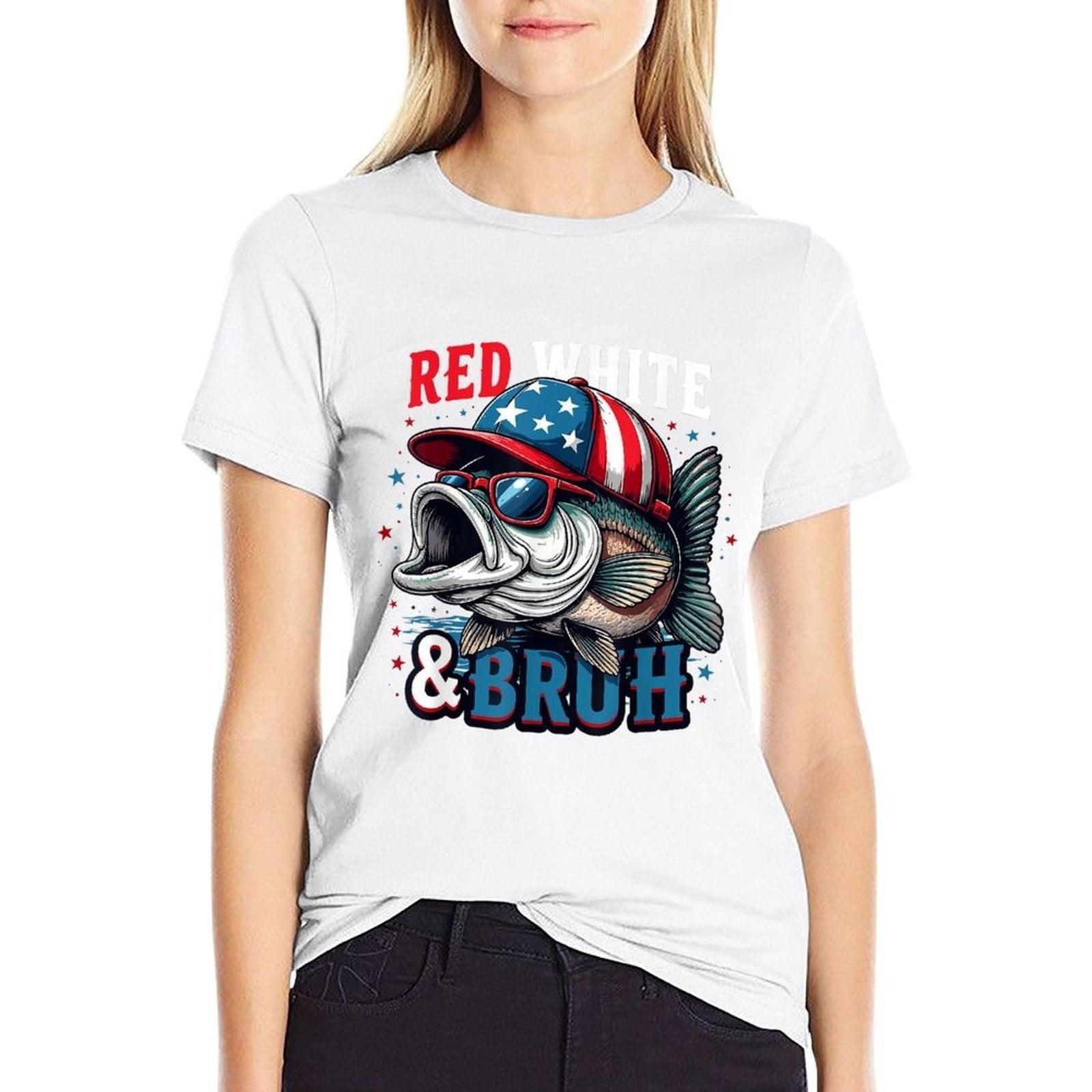 Patriotic Red White  Bruh America Fish Fishing 4th Of July  Trendy Pattern T-Shirt