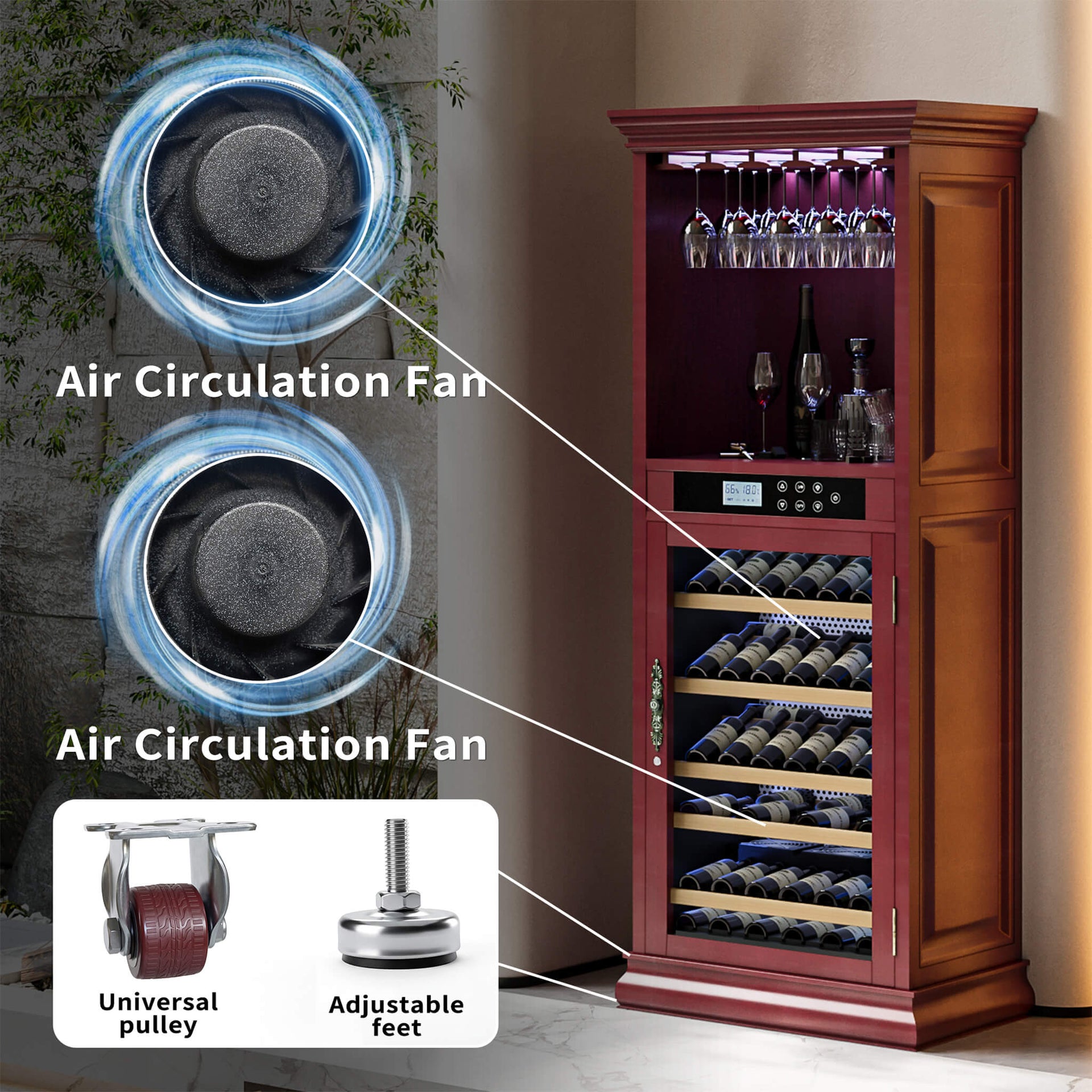 56-Bottle 7.5 Cu.Ft Single-Zone Multi-Tiered Wooden Wine Cooler Cabinet With Humidity And Temperature Controls (SAK73195)
