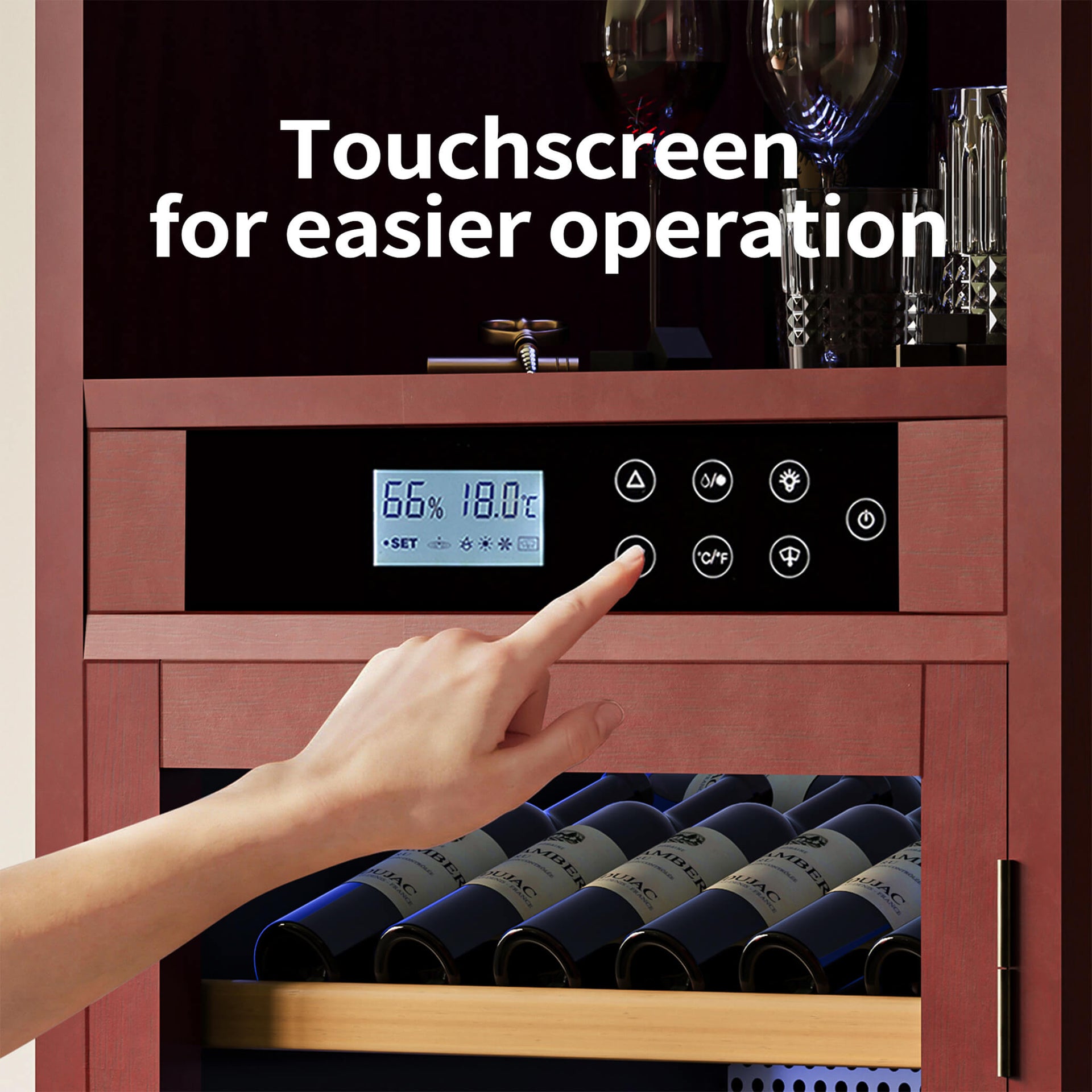 56-Bottle 7.5 Cu.Ft Single-Zone Multi-Tiered Wooden Wine Cooler Cabinet With Humidity And Temperature Controls (SAK73195)