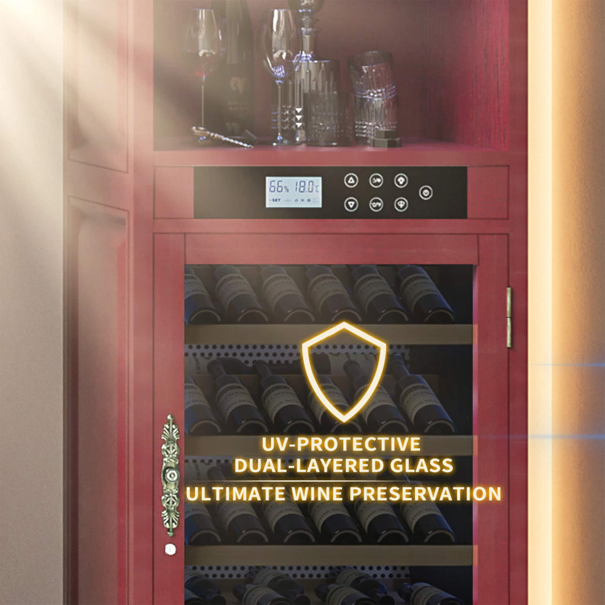 56-Bottle 7.5 Cu.Ft Single-Zone Multi-Tiered Wooden Wine Cooler Cabinet With Humidity And Temperature Controls (SAK73195)