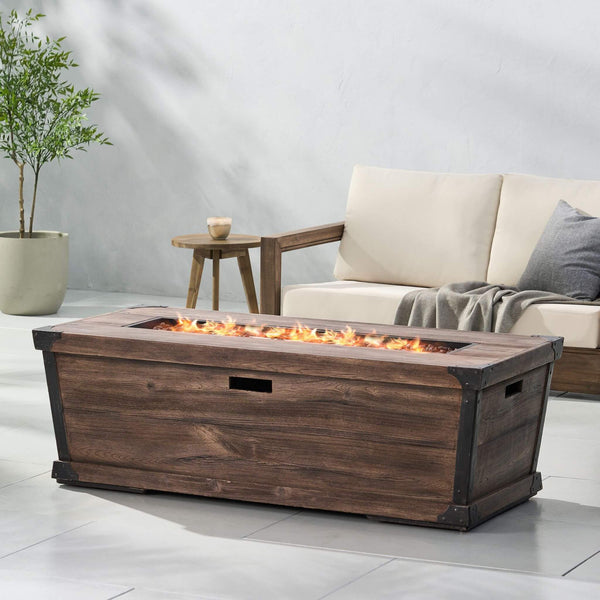 56-Inch Outdoor 50K BTU Wood Pattern Rectangle Gas Burning Fire Pit (SAK43681)