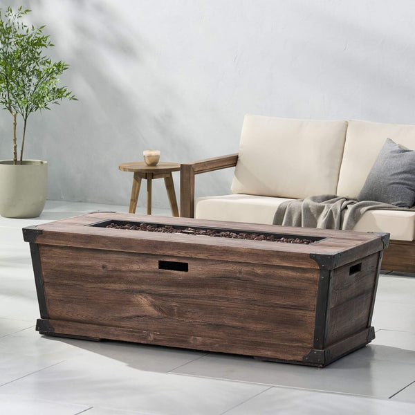 56-Inch Outdoor 50K BTU Wood Pattern Rectangle Gas Burning Fire Pit (SAK43681)