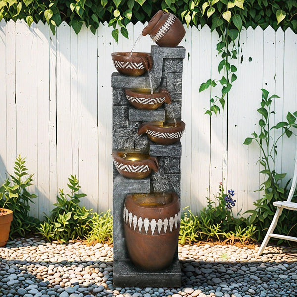 Resin Bohemian 6 Tier Tall Outdoor Water Fountain with LED