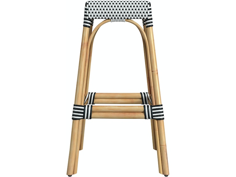 Robias Rectangular Rattan Stool in White and Black Dot