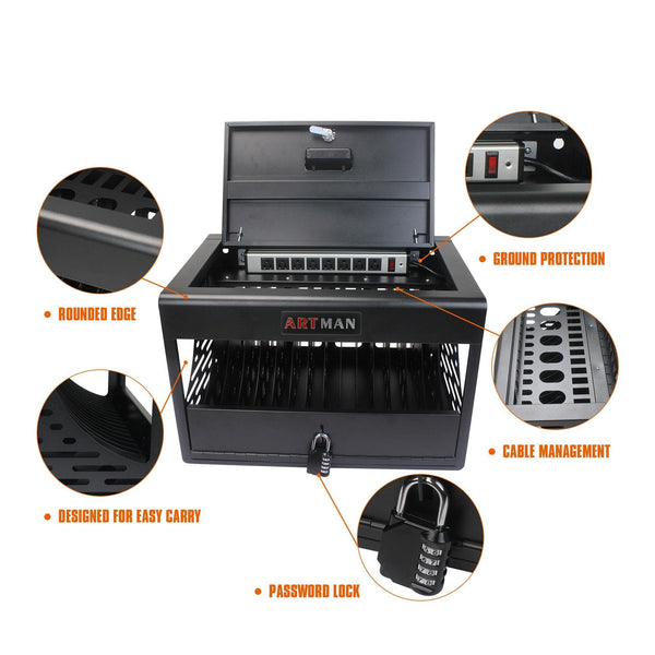 16 Bay Charging Cabinet for Laptop Chromebook Locking Charging Station-BLACK