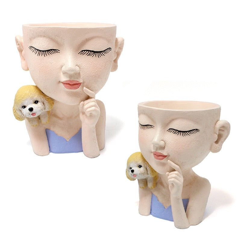 Creative resin succulent potted plant decoration for girl's puppy flower pot