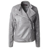 Stand Collar Side Zipper Leather Coat Motorcycle Jacket - Gray / S
