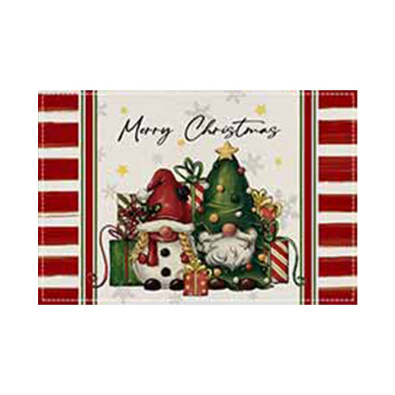 Christmas Snowman Linen Meal Mat Snowflake Grid Printed Table Mat Christmas Party Decoration Insulation Mat Holiday Decoration