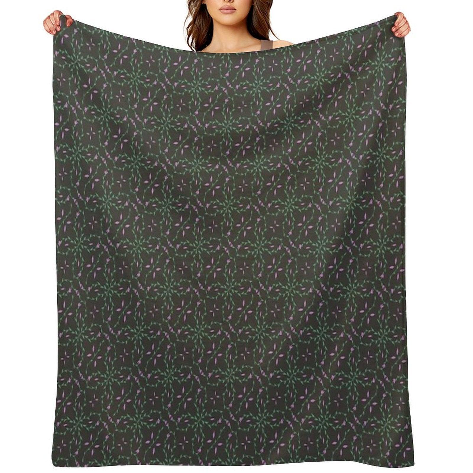 Bloom Vine in Purple And Black Throw Blanket