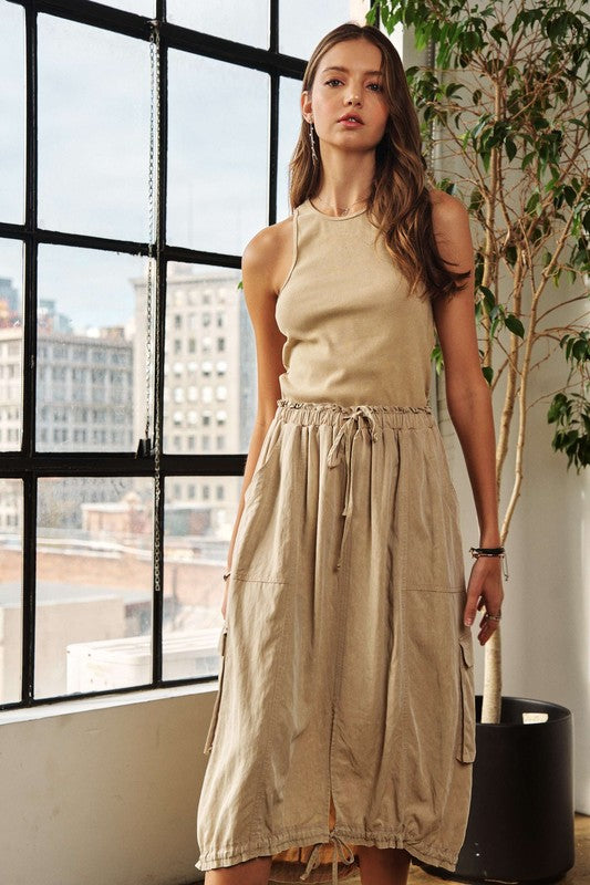 Drawstring Sleeveless Washed Dress For Women – Casual, Stylish, Comfortable, Versatile, Effortlessly Chic Dress for Everyday Wear