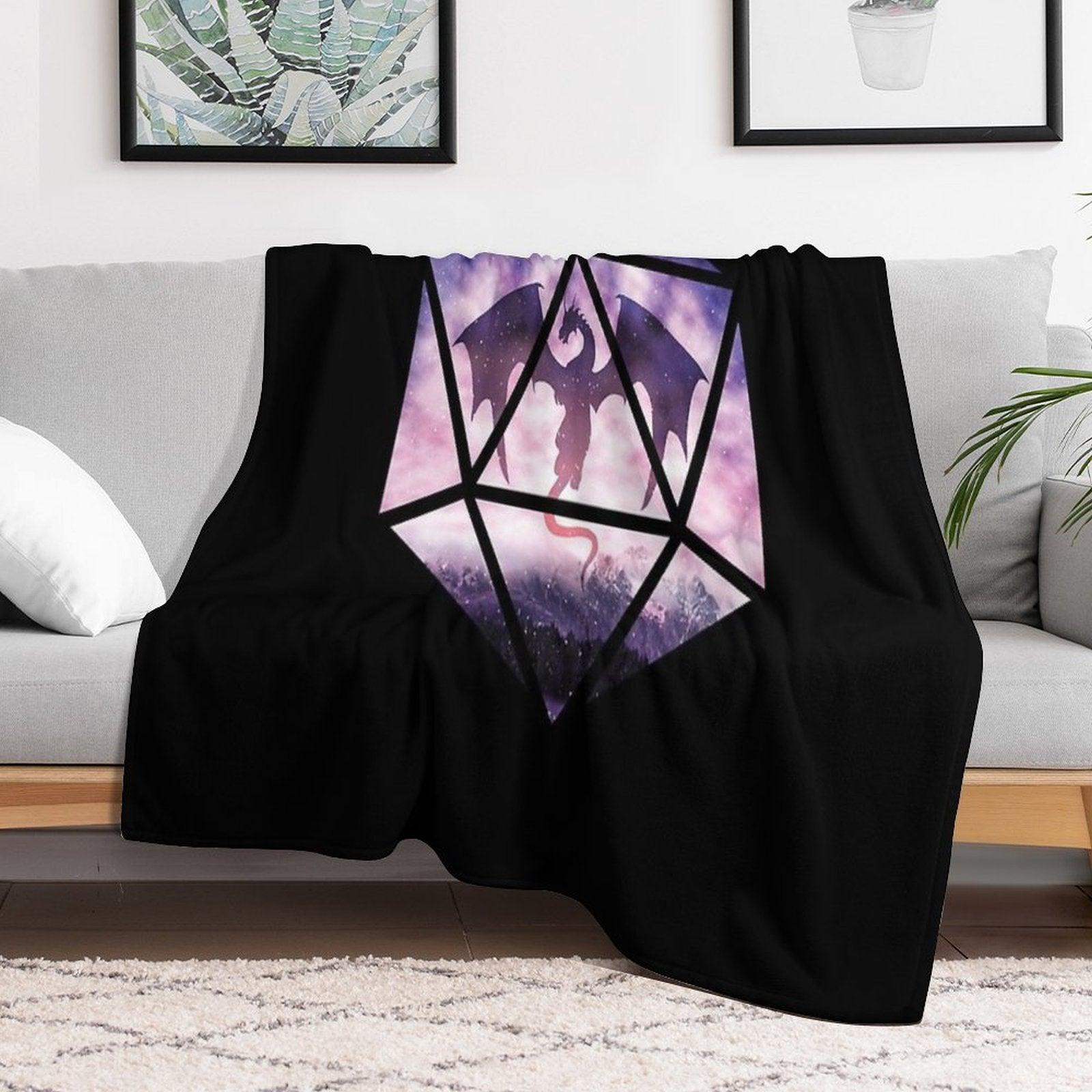 Purple Sky Dragon D20 Throw Blanket