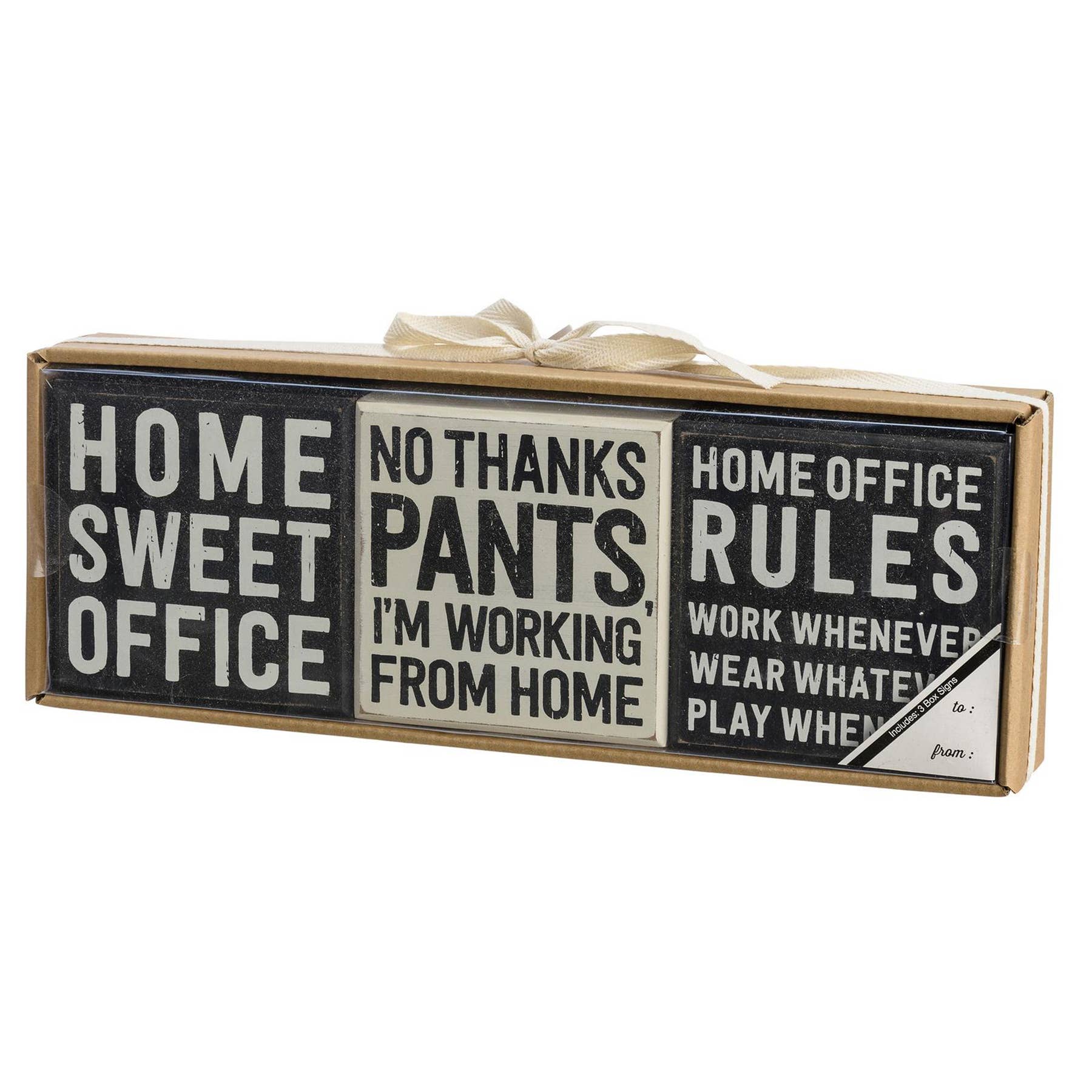Home Office Box Sign - Rustic Decorative Box Sign Set for Workspace