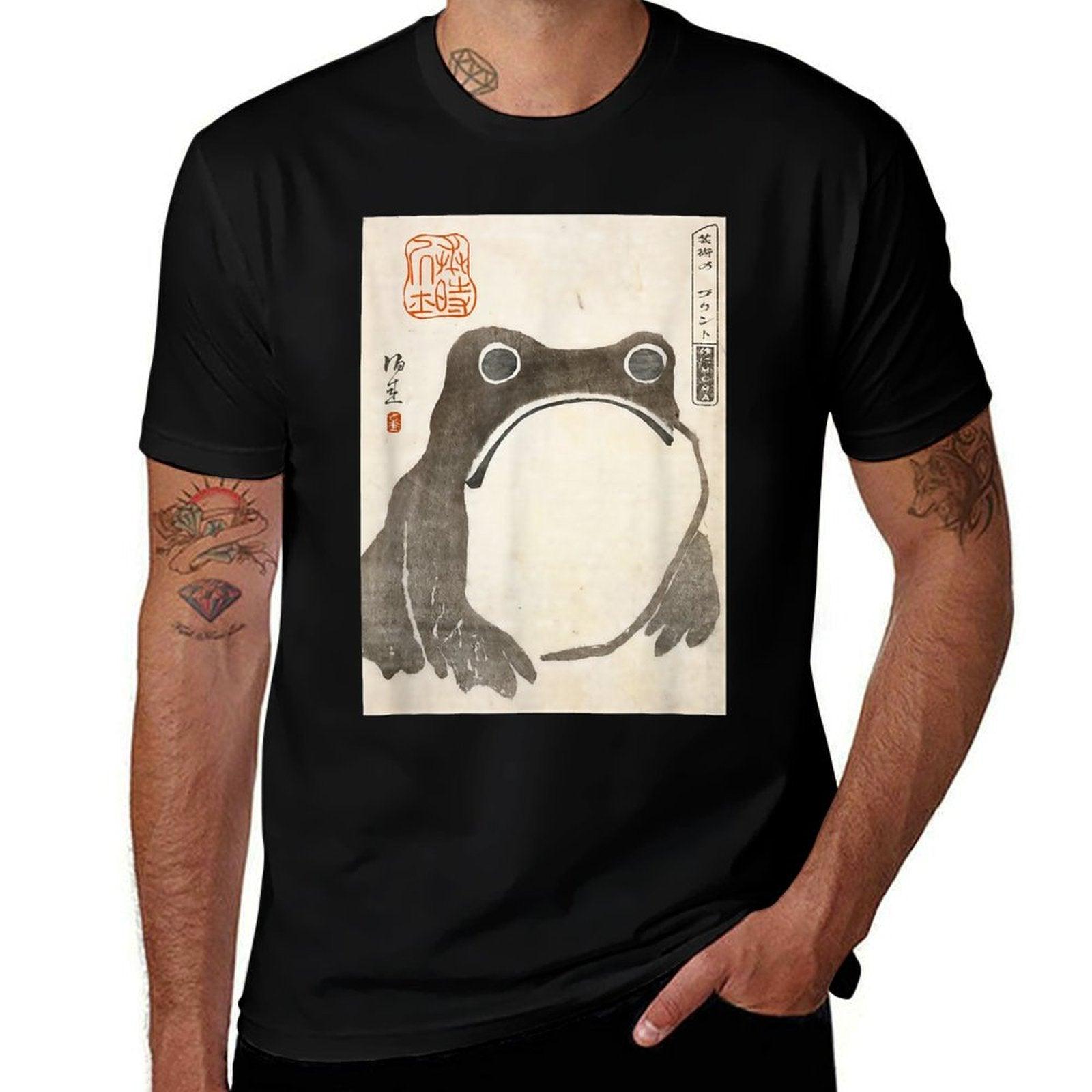 The Art of Print by MCMA - Digitally Enhanced Art Grumpy Frog Japanese Art - Unisex AdultsKids - Black - - S  Relaxed-fit T-Shirt