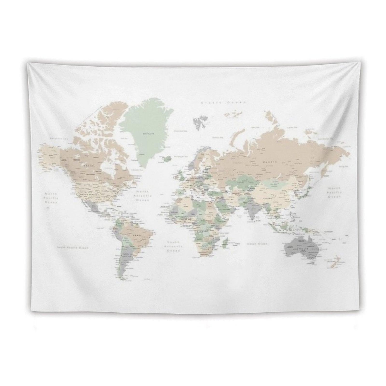 Detailed World Map with Cities, Anouk Tapestry