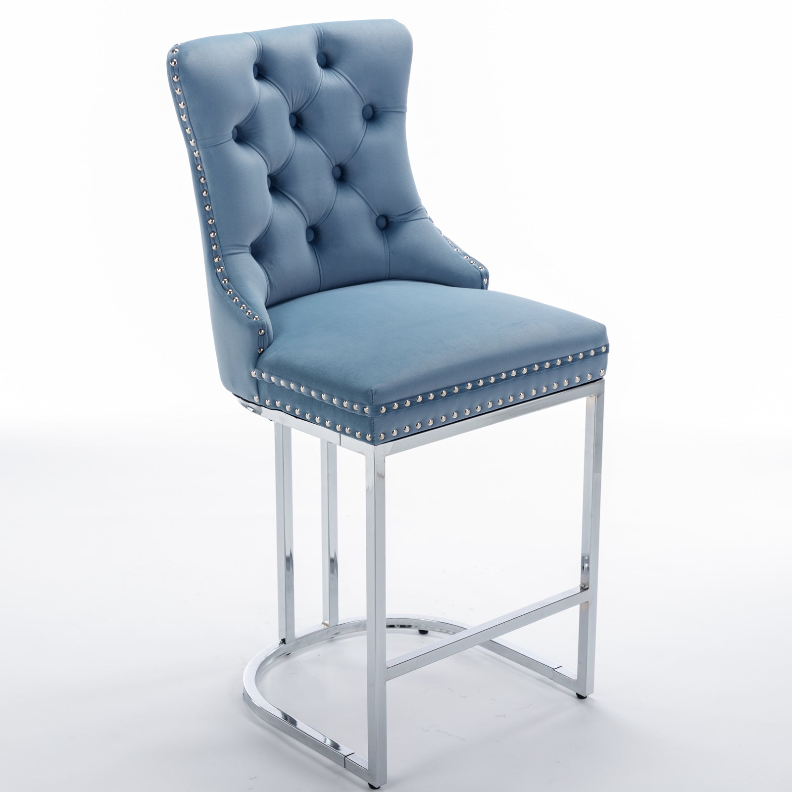 Set of 2 Light Blue Velvet Wing‑Back Bar Stool Set
