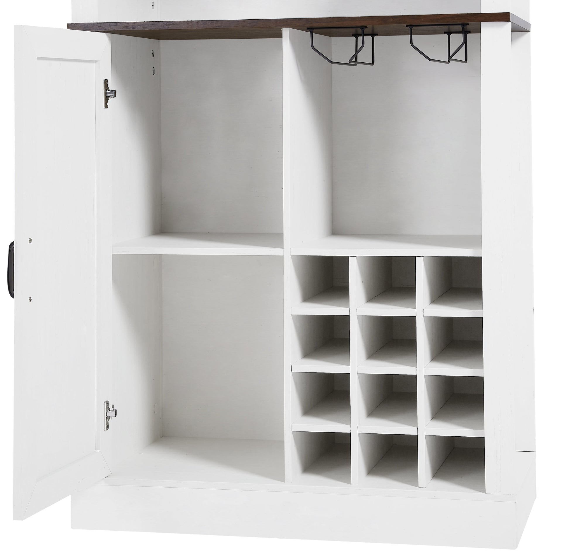 76 Inch Tall Farmhouse Kitchen Faux Rattan Wine Cabinet, Kitchen Bar Cabinet with Square Compartments and Shelves