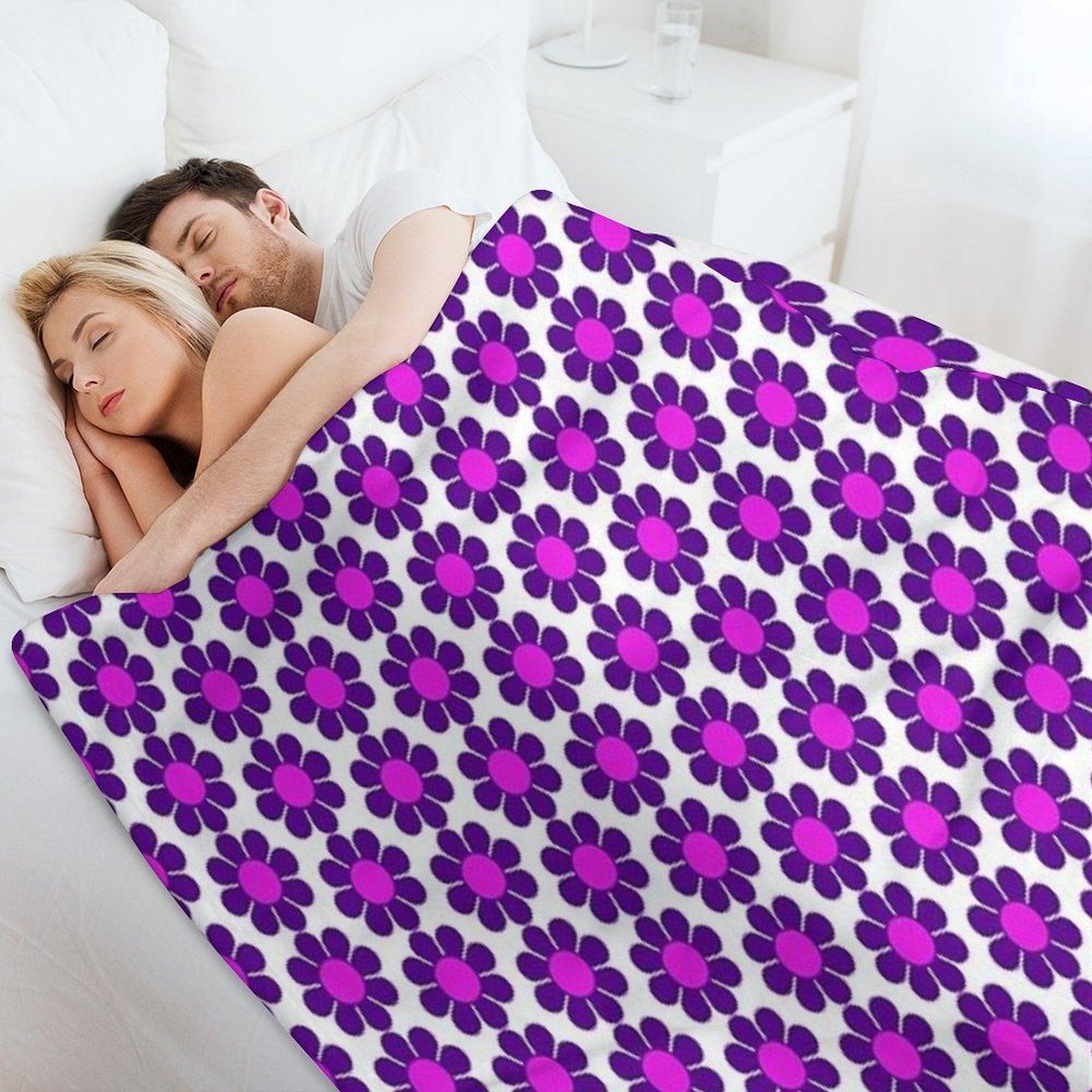Purple Pink Hippy Flower Daisy Throw Blanket