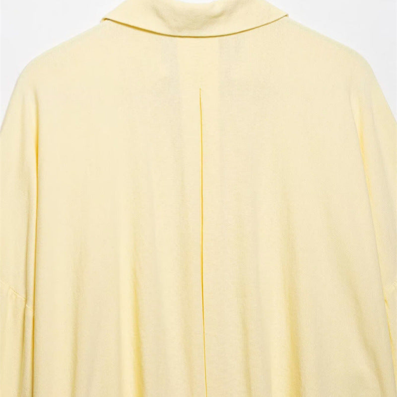 Style Women's Fashion Casual Loose Shirt with Long Wide Sleeves and Turn-Down Collar