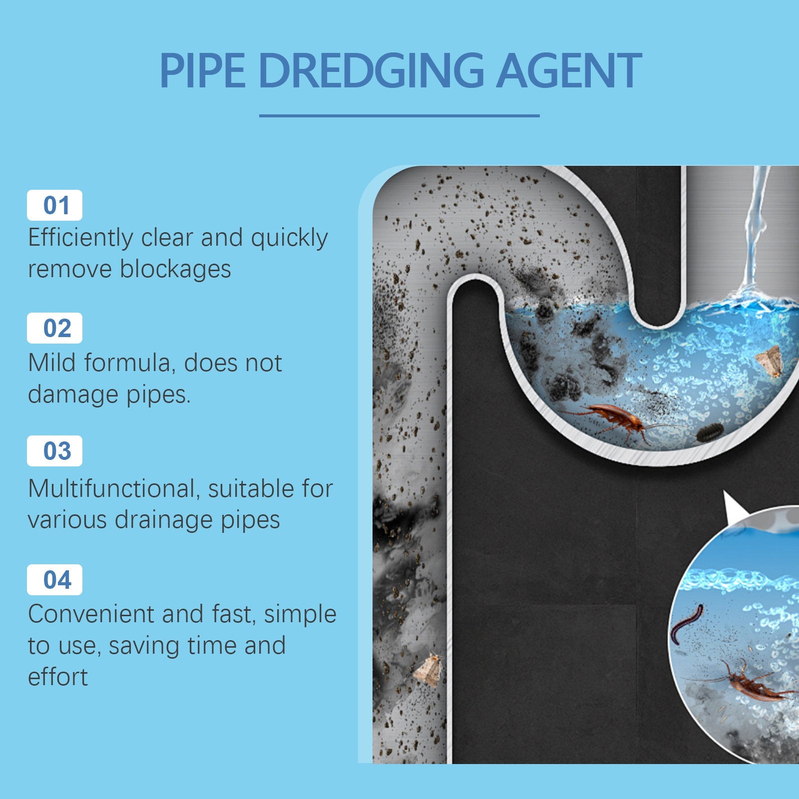Pipe Dredge Agent Sink Drain Kitchen Toilet Pipe Quick Dredge Clean Decontaminate