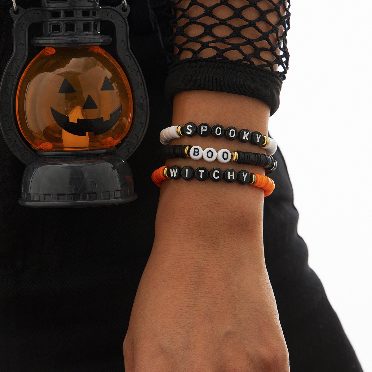 Halloween Soft Ceramic Elastic Bracelet Set Dark Wind Pumpkin Head Letter Bracelet