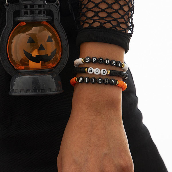 Halloween Soft Ceramic Elastic Bracelet Set Dark Wind Pumpkin Head Letter Bracelet