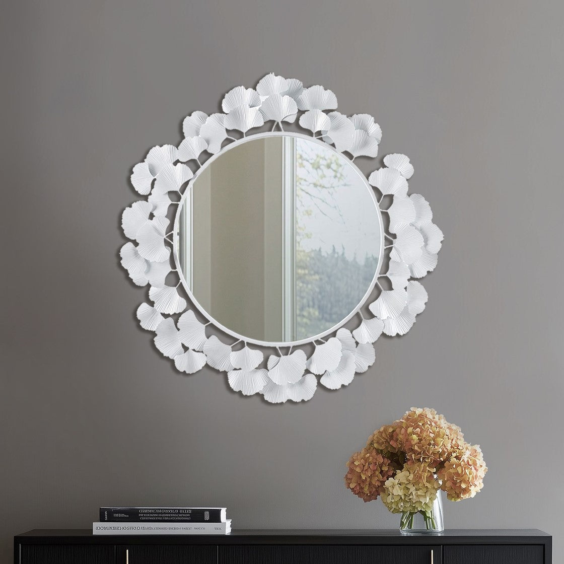 Eden Gingko Leaf Round Wall Mirror 30.5” Martha Stewart