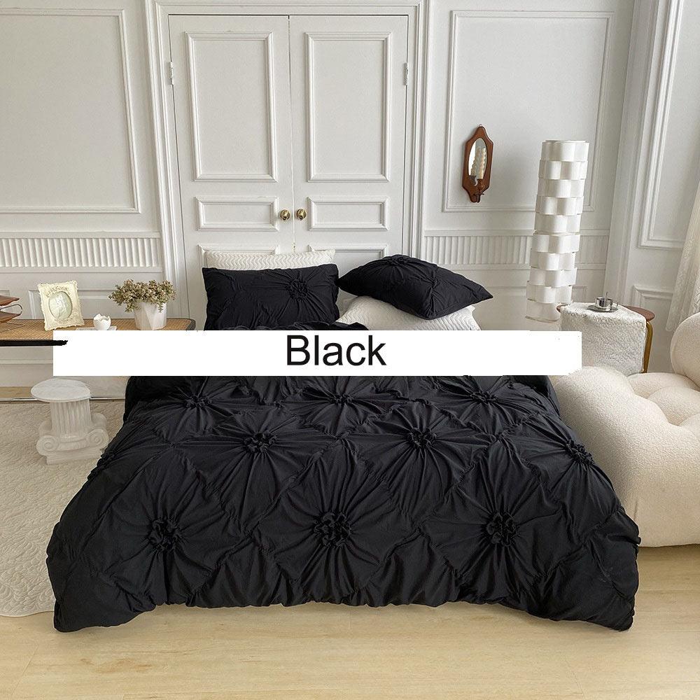 Bedding, Amazon duvet cover, pillowcase, solid color, 3D 3D 3D distressed button flower 3-piece set, no bed sheets