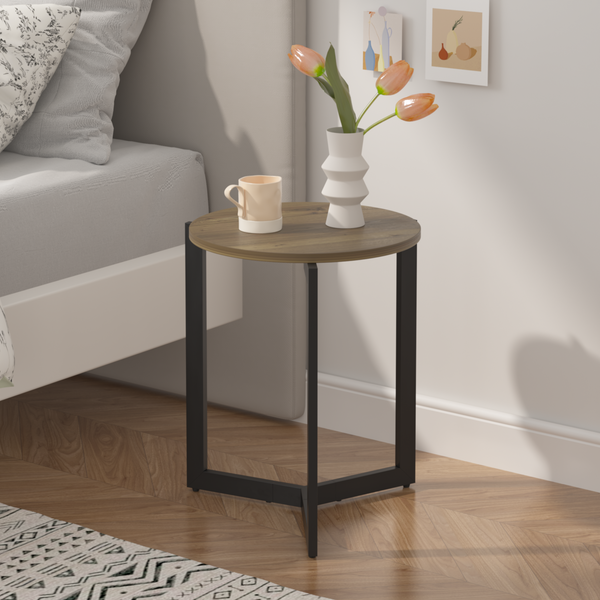 19.68''H Round Side Table, Round Accent End Table with Sturdy Metal Frame, Round Nightstand, for Living Room, Brown