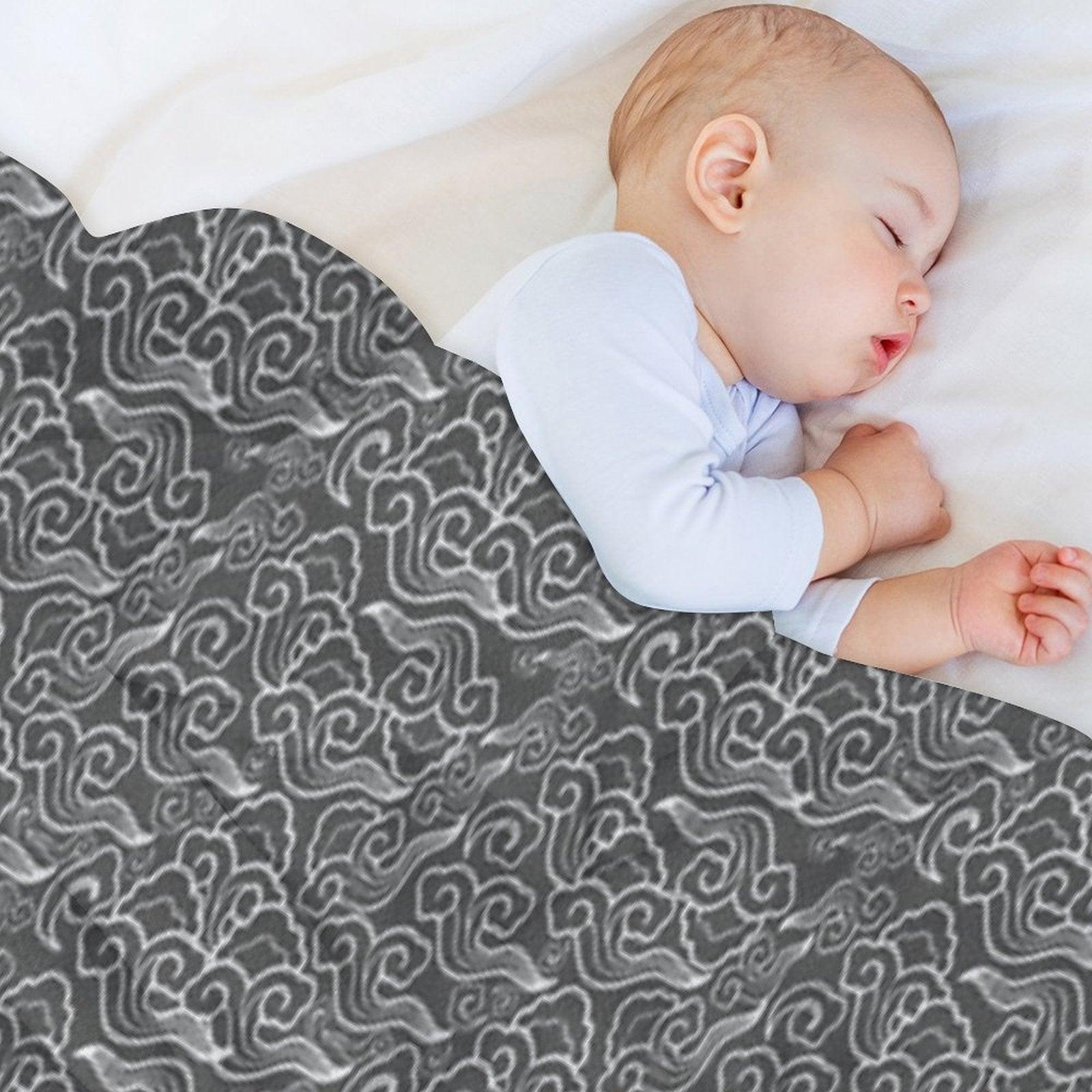 Vintage Japanese Clouds, Graphite Gray  Grey Throw Blanket