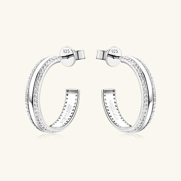 925 Sterling Silver Inlaid Moissanite C-Hoop Earrings