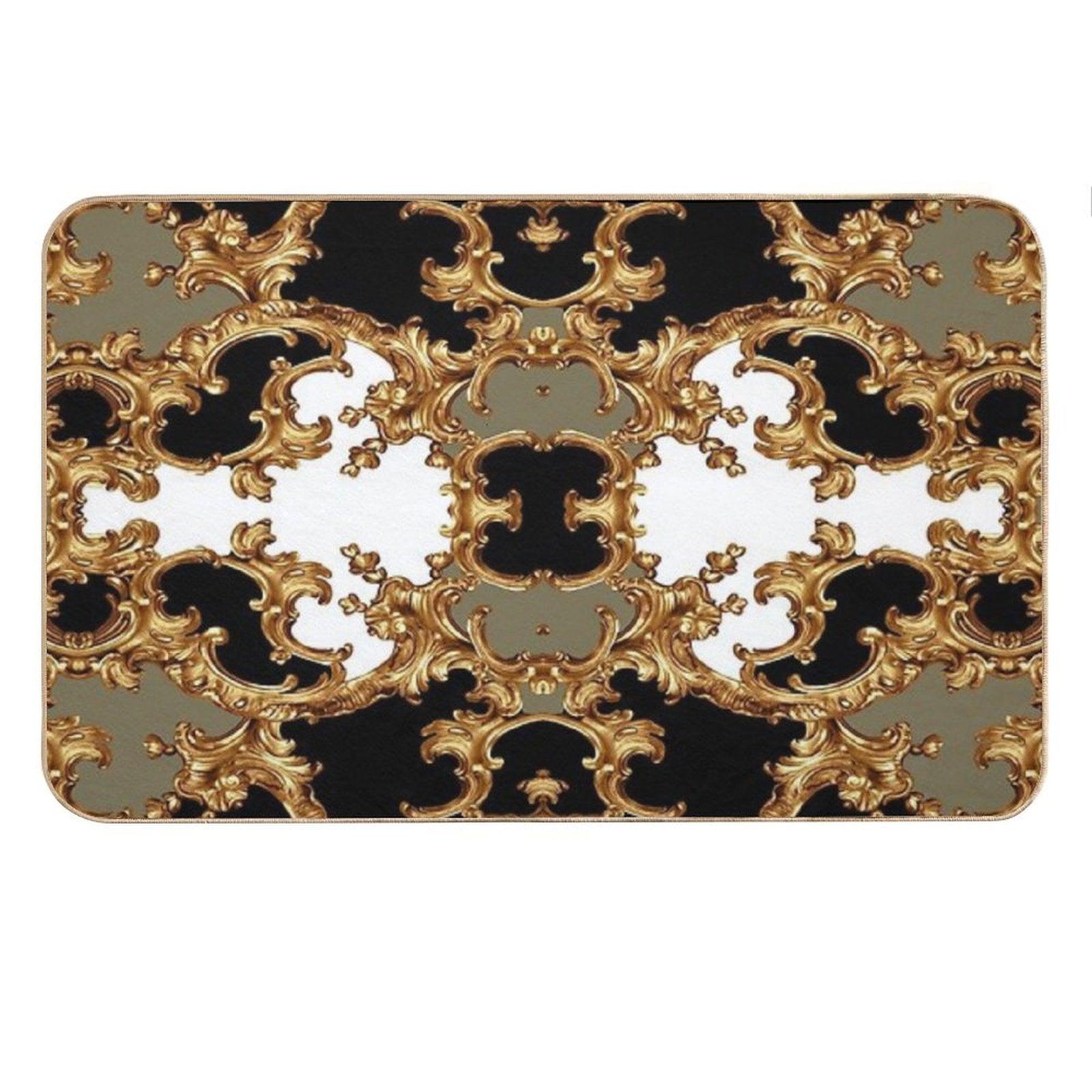 Golden Ornamental Baroque Symmetrical Bath Mat