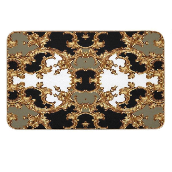 Golden Ornamental Baroque Symmetrical Bath Mat