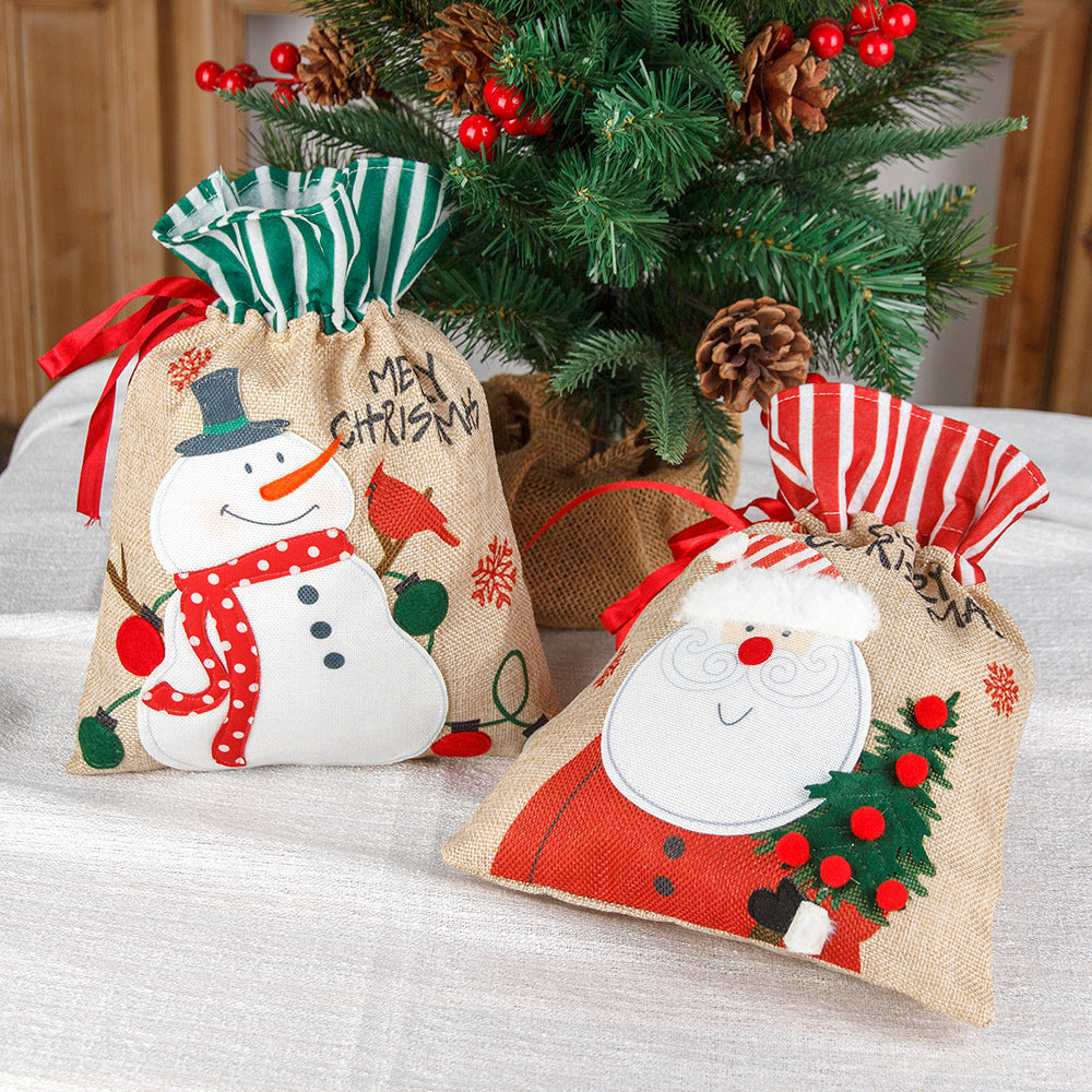 Christmas decorations, burlap gift bags, candy bags, apple bags, cartoon Christmas gift bags
