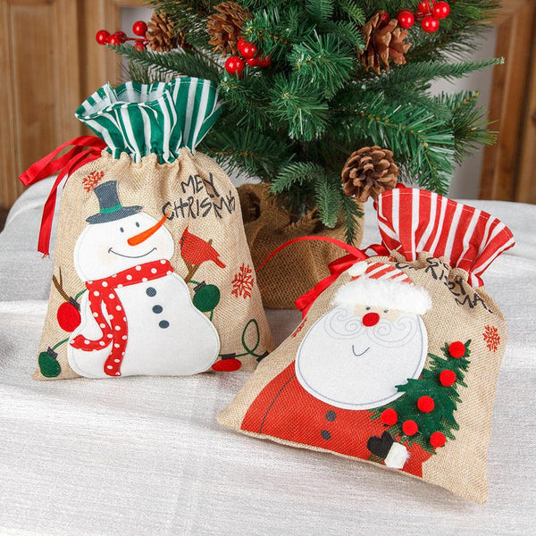 Christmas decorations, burlap gift bags, candy bags, apple bags, cartoon Christmas gift bags