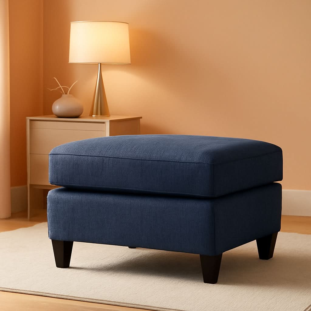 Blue Rectangular Ottoman Upholstered Modern Living Room