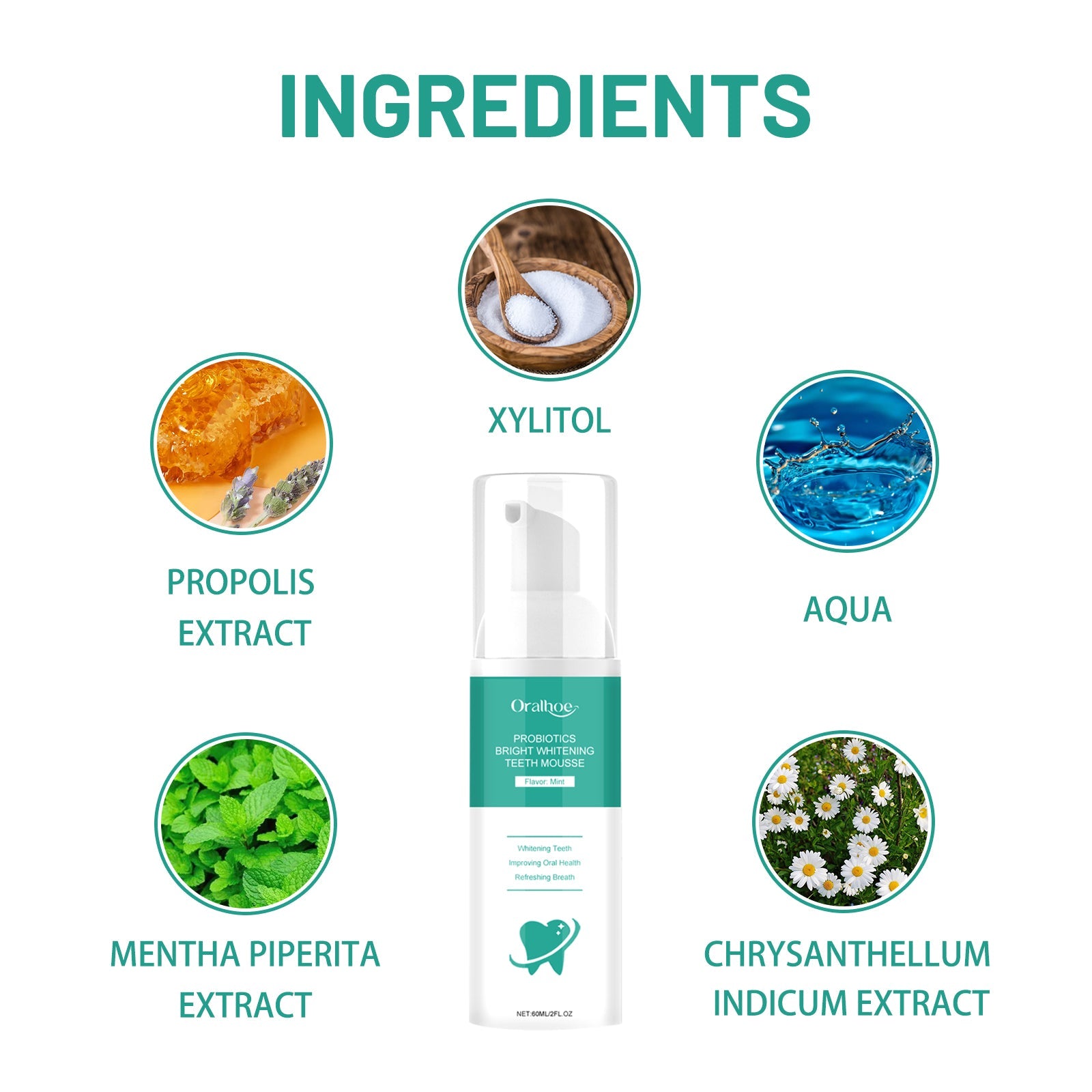 Probiotics Bright Whitening Teeth Mousse, Clean Mouth Odor Tartar Very Well To Protect The Gum Beautiful White Teeth