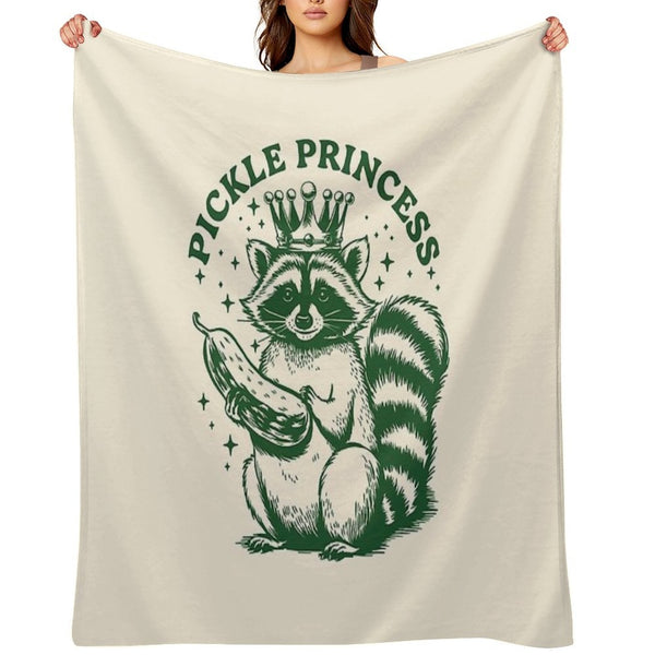 Pickle Princess Funny Pickles Lover Raccoon Foodie Eco-conscious Throw Blanket
