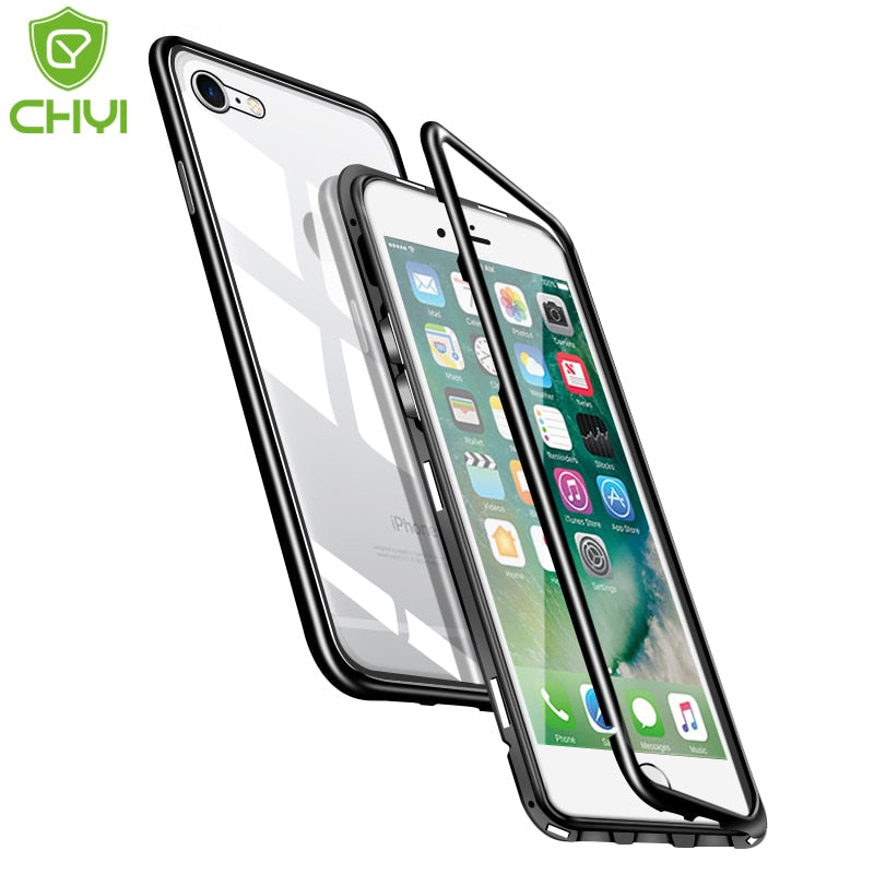 Double sided  Magnetic Case for iPhone X Clear Tempered Glass Magnet Adsorption Case