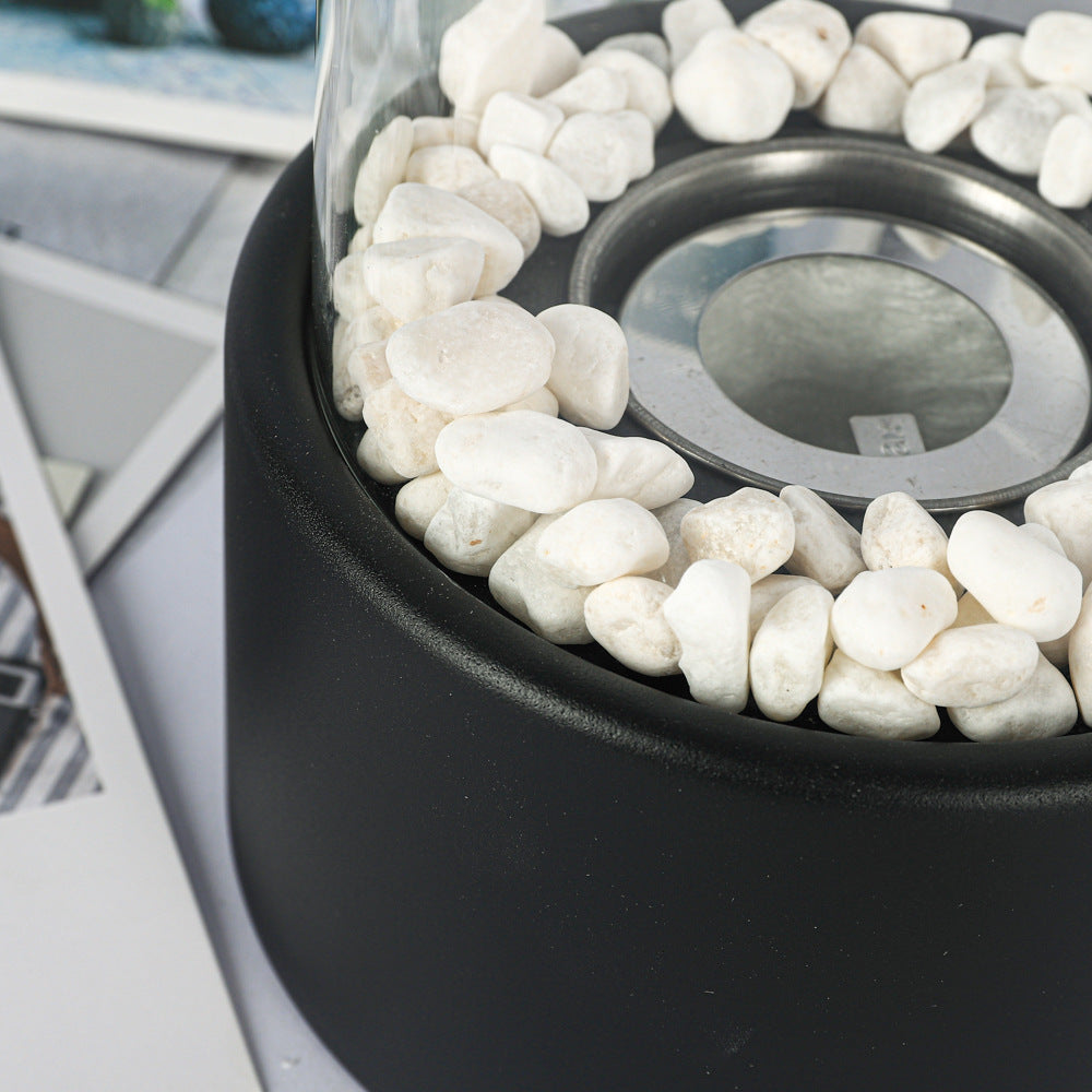 Desktop alcohol fireplace light indoor stainless steel small portable heating stove circular glass bar atmosphere light