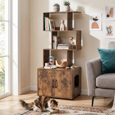 56 Inch Tall Cat Litter Box Enclosure with Storage-Rustic Brown