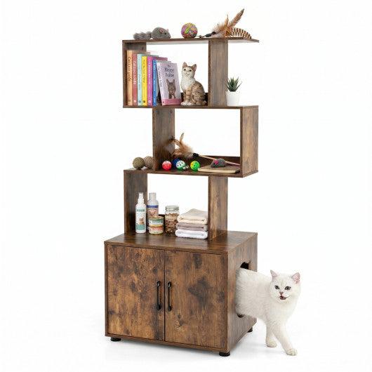 56 Inch Tall Cat Litter Box Enclosure with Storage-Rustic Brown