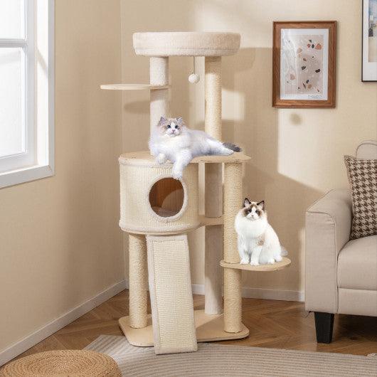 56 Inch Tall Cat Tree with 2 Sisal Scratching Posts and Ladder-NA