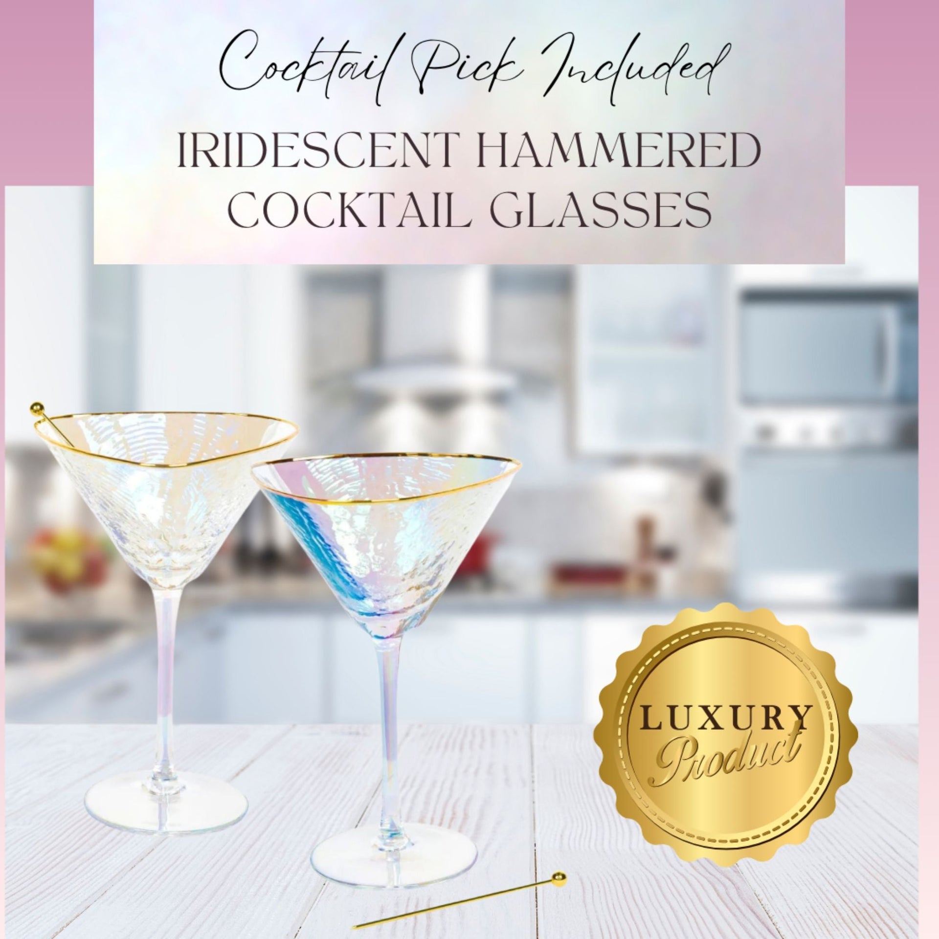 Iridescent Hammered Martini & Cocktail Glasses