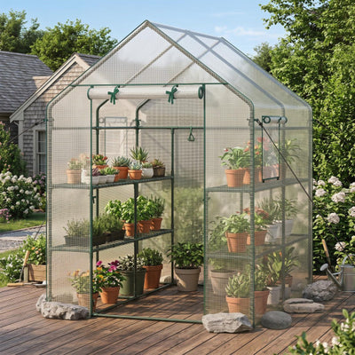 56 x 56 x 77 Inch Walk-in Greenhouse with Observation Windows-White